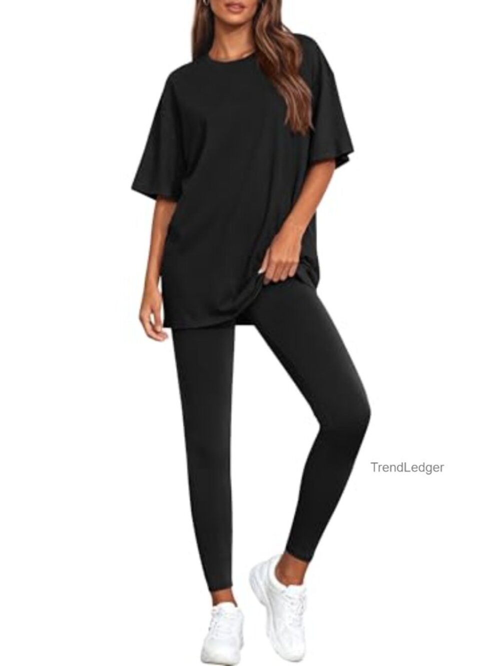 Two Piece Lounge Set Oversized Shirt Leggings Matching Workout Travel